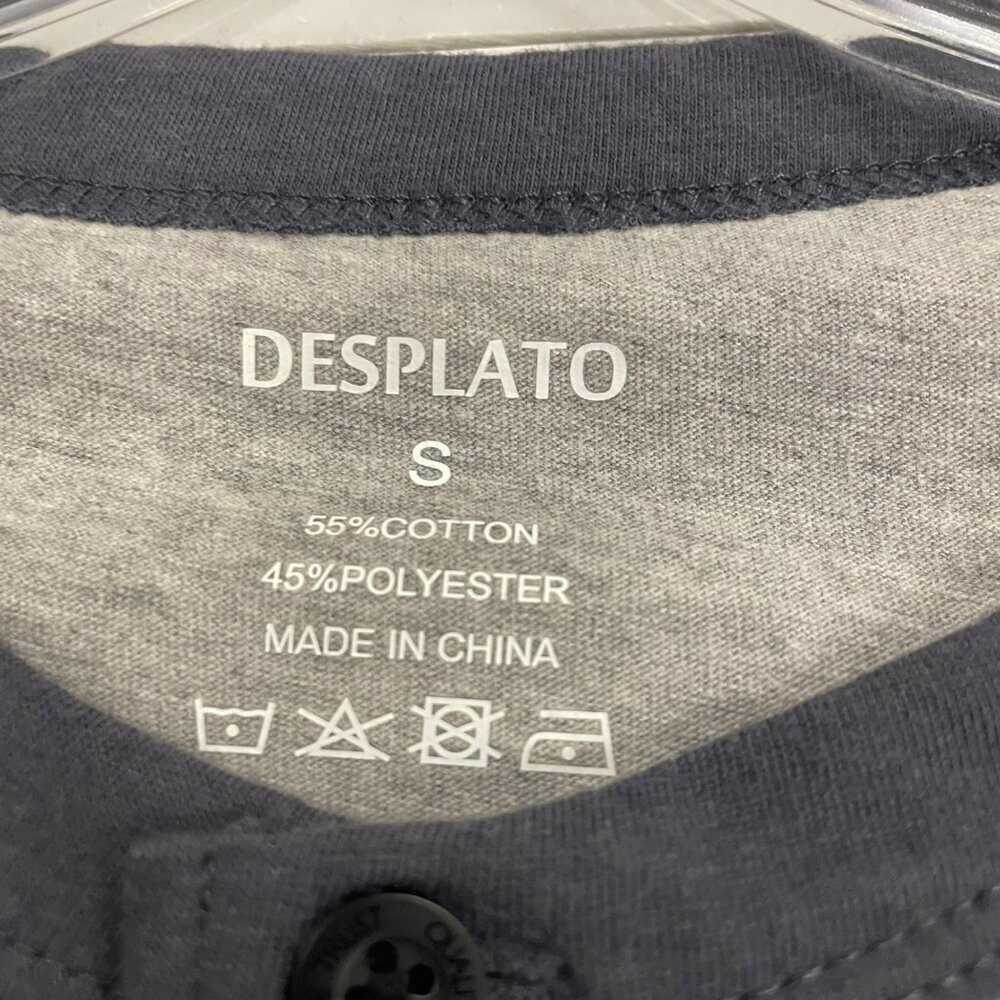 Desplato Men's Henley T-Shirt Gray/Blue Size Small - Picture 8 of 8